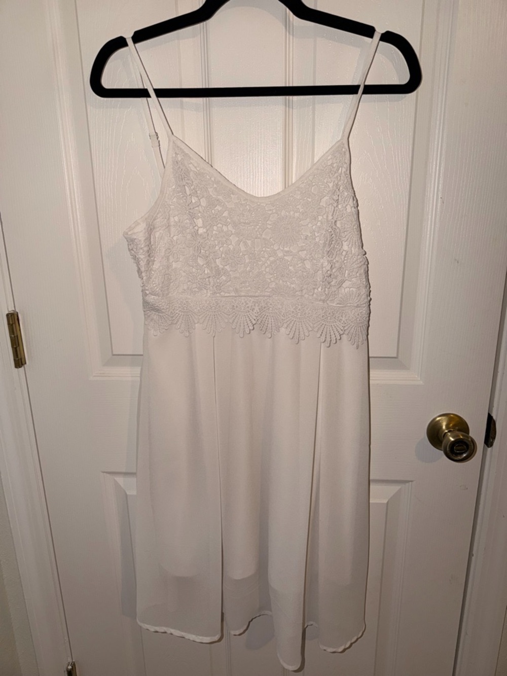 White Lace Bodice Midi Dress with Spaghetti Straps
